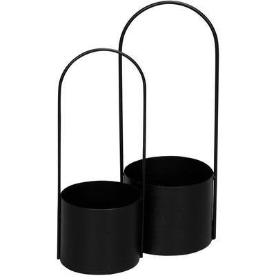 Metall Pflanztopf zum Hängen 2er Set - 42 / 37 cm - Schwarze Blumenampel für den Innenbereich