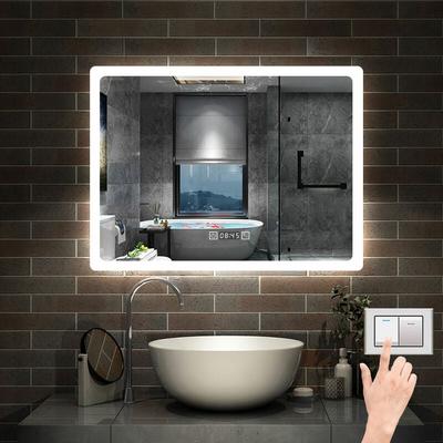 80 x 60 cm LED+Beschlagfrei+3 Lichtfarben Dimmbar+Uhr+Helligkeit Memory Funktion Image