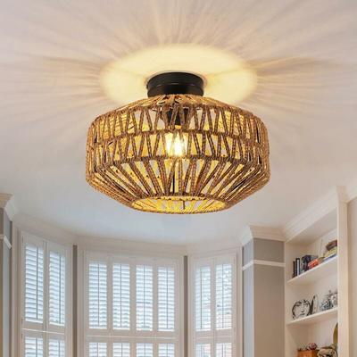 Vintage Deckenleuchte E27 Max 60W Boho Boke Lighting Bambus Ø30cm Rattan -Federung für warme Image