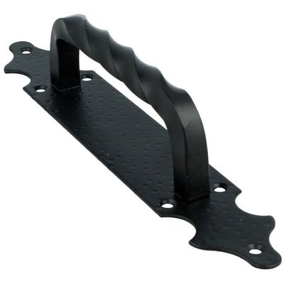 Ms Beschläge - Antiker Stoßgriff Schmiedeeisen schwarz matt gepunktete Stahlplatte Torgriff 280mm Image