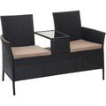 Neuwertig] Poly-Rattan Sitzbank mit Tisch HHG-243, Gartenbank Sitzgruppe Gartensofa, 132cm schwarz,