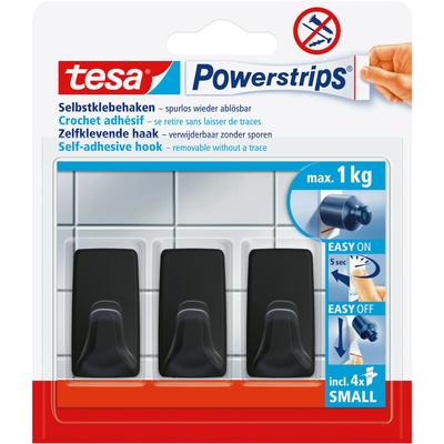 Powerstrips Klebehaken Small Eckig - 3 x selbstklebende Wandhaken - für Kacheln, Glas, Kunststoff