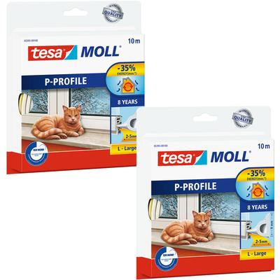 Tesa - 2 x moll P-Profil Gummidichtung im 2er Pack - Selbstklebende Dichtung zum Isolieren von