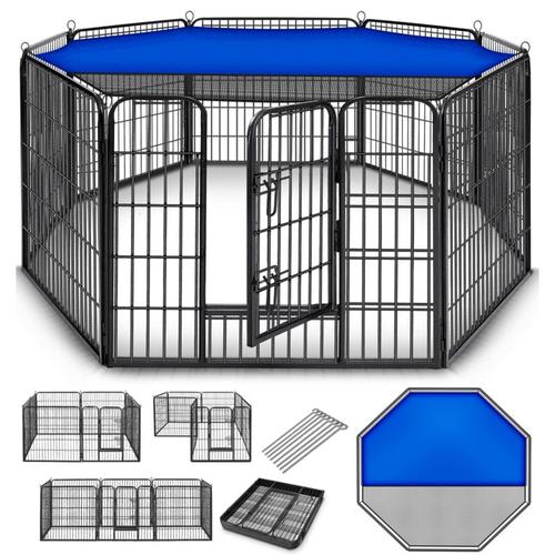 Welpenlaufstall 60 cm hoch mit Dach & Erdankern Welpenauslauf 8-teilig Hundelaufstall faltbar mit