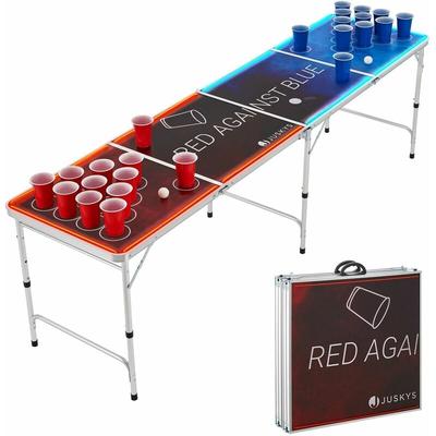 Beer Pong Tisch Red vs. Blue mit Beleuchtung - Bier Trinkspiel Set Becher Bälle - klappbar