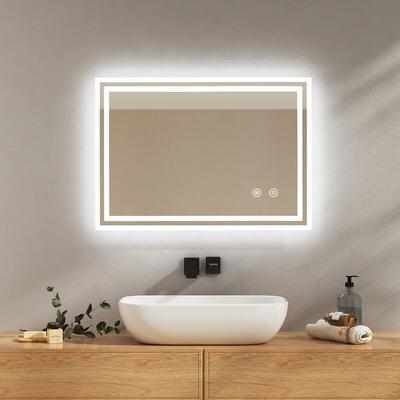 Emke - Badspiegel mit Touch 6500K LED-Beleuchtung eckig, Beschlagfrei, Helligkeit Einstellbar, Image