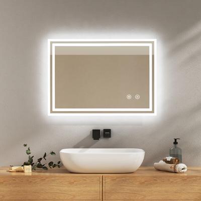 Badspiegel mit Touch 6500K LED-Beleuchtung eckig, Beschlagfrei, Helligkeit Einstellbar,