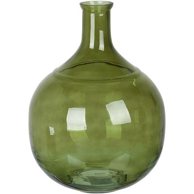Blumenvase Olivgrün Glas 34 cm Groß mit Schmalem Hals Getönt Handgefertigt Flaschenform Deko Image