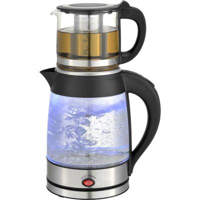 Teekocher 2200 Watt Semaver Caydanlink Glas Wasserkocher 100% BPA-Frei Blaue led Beleuchtung