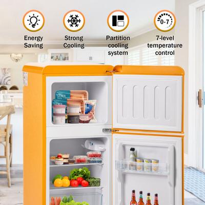 Okwish - Retro-Kühlschrank. Gefrierkombination. 86,8 cm hoch, 45,5 cm mit 60 Liter Gesamtvolumen, Image