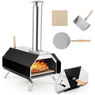 Costway - Outdoor Pizzaofen, tragbarer Pizza Ofen aus Edelstahl mit Pizzastein, Pizzaschaufel,