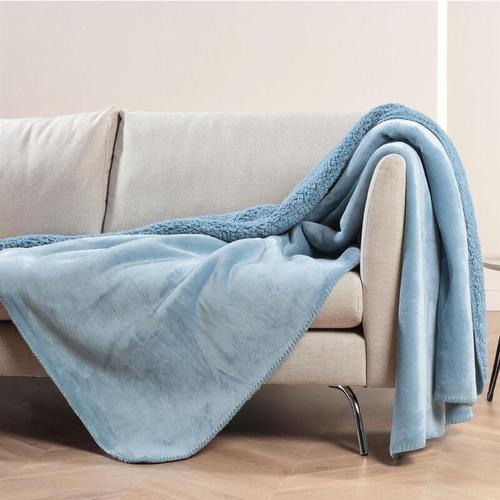 Kuscheldecke XXL 150x200cm ( Blau ) Flauschige Wendedecke, Flanell Sherpa-Fleece, Dicke Sofadecke