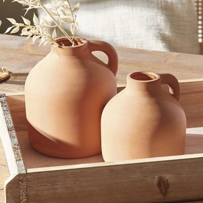 2x Vase 'Tonkrug' aus Terracotta, Blumenvase mit Henkel, Dekovase für Trockenblumen