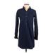 Ann Taylor LOFT Casual Dress - Shirtdress Collared 3/4 sleeves: Blue Solid Dresses - Women's Size X-Small