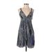 Banana Republic Casual Dress - Mini Plunge Sleeveless: Blue Dresses - Women's Size 2 Petite