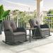 PARKWELL Outdoor Wicker Rocking Chair - 3 Piece Rattan Patio Bistro Set 2 Rocker Chairs and Glass Coffee Side Table - Set of 3 - Gray