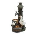 LuxenHome Resin Ducks and Birdhouse Outdoor Water Fountain with Lights