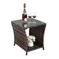 SEGMART Outdoor Wicker Side Table All Weather Resistant Patio Bistro Table PE Rattan Coffee End Table with Storage Shelf for Deck Poolside Terrace Brown