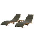 71.6 Long Acacia Chaise Lounge Set with Cushions and Table for Patio Beach Yard Pool