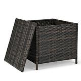 SYTHERS Patio Rattan Side Table with Umbrella Hole & Storage Space Outdoor Wicker Square End Table Coffee Bistro Table for Garden Deck Backyard Brown