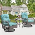 SEGMART 3 PCS Patio Swivel Rocker Set PE Rattan Swivel Bistro Table Set Outdoor Conversation Set with Glass Tabletop and Cushions for Balcony Patio Deck Poolside