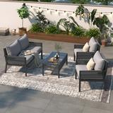 4-Piece Rope Patio Furniture Set Outdoor Furniture with Tempered Glass Table Patio Conversation Set Deep Seating with Thick Cushion for Backyard Porch Balcony Grey