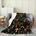 Cute Mushroon Blanket Twin 60x80 Wild Flowers Jungle Plants Decor Throw Blanket For Kids Teens Adults Natural Moth Snail Rustic Style Fleece Blanket Chic Floral Plant Bed Blanket Black