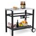 Danolapsi Bar Cart Outdoor Grill Cart Pizza Oven Stand BBQ Prep Table with Wheels & Hooks Side Handle Double-Shelf Grilling Cart Tabletop Griddle Cooking Station for Bar Patio Kitchen