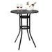 SYTHERS Outdoor Height Bar Table with 2 Umbrella Hole Cast Aluminum Bistro Pub Table Round Bar Height Cocktail Table for Patio Backyard Black