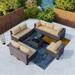 Outdoor Patio Furniture Set 6 Pieces Sectional Rattan Sofa Set Brown PE Rattan Wicker Patio Conversation Set with 5 Navy Blue Seat Cushions and 1 Tempered Glass Table