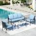 Summit Living 4 Pieces Patio Conversation Set Outdoor Metal Furniture Sectional Sofa for 5 People with Blue Cushion