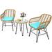 GEROBOOM 3 Pieces Rattan Bistro Set with Steel Frame Round Coffee Table Soft Cushions Rattan Bistro Set