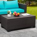 Outdoor Storage Table Wicker Patio Coffee Table All-Weather Rattan Side Table with Waterproof Cover Brown