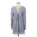 TOBI Casual Dress - Mini Plunge Long sleeves: Gray Print Dresses - Women's Size Small