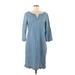Talbots Casual Dress - Shift V-Neck 3/4 sleeves: Blue Solid Dresses - Women's Size 8