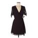 BCBGeneration Casual Dress - Wrap V-Neck Short sleeves: Black Print Dresses - Women's Size Medium