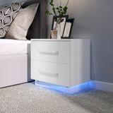 EBTOOLS Home Furniture Modern Stylish 2 Drawers Bedside Cabinet with LED Blue Light High Gloss Front Panel for Bedroom Bedside Cabinet