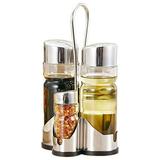 Carevas Flavoring bottle kit Cruet Set With Stand Stainless Steel Tops Shakers Cruet Set Oil Dispensers Salt Set With Convenient Caddy Stand Stainless Set Condiment Oil Salt Shakers Cruet Bottle Set