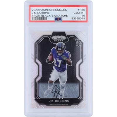 J.K. Dobbins Baltimore Ravens Autographed 2020 Panini Prizm Black Silver #PB-6 PSA Authenticated 10 Rookie Card