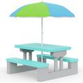 Salon de jardin pour enfants ensemble 1 table et 2 bancs fixes parasol jouet jeu table terrasse