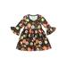 Herdignity Kids Halloween Outfit Pumpkin/Ghost Print Flared Sleeves Dress