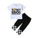 TheFound 2Pcs Baby Boy Summer Outfits Letter Tops + Checkerboard Pants Set