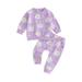 aturustex Baby Girls 2-piece Outfit Plaid Flower Print Sweatshirt Sweatpants