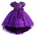 AherBiu Girls Princess Sequin Party Dress Short Sleeve Bow Waist Mesh Tiered Ruffle Bubble Dresses