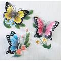 Set of 3 Spring Butterfly 3D Trio Elegant Vibrant Bird Metal Plaque Wall Sculpture Hanging Art Decor