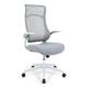 Newport High Back Designer Mesh Back Chair with Fabric Seat, White Frame, White Base and Folding Arms - Grey