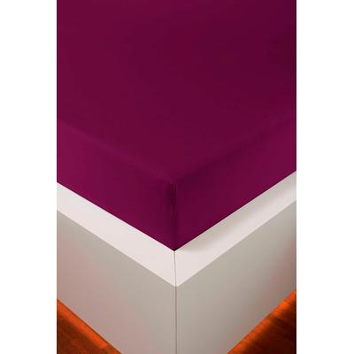 Spannbettlaken BELLANA "Jersey-Elasthan Aqua in Gr. 90x200, 140x200 oder 180x200 cm", rot (burgund), B:90-120cm L:200-220cm, Jersey, Obermaterial: 97% Baumwolle, 3% Elasthan, Laken, aus Baumwolle, für Matratzen bis 35 cm Höhe, Bettlaken, Spannbetttuch Image