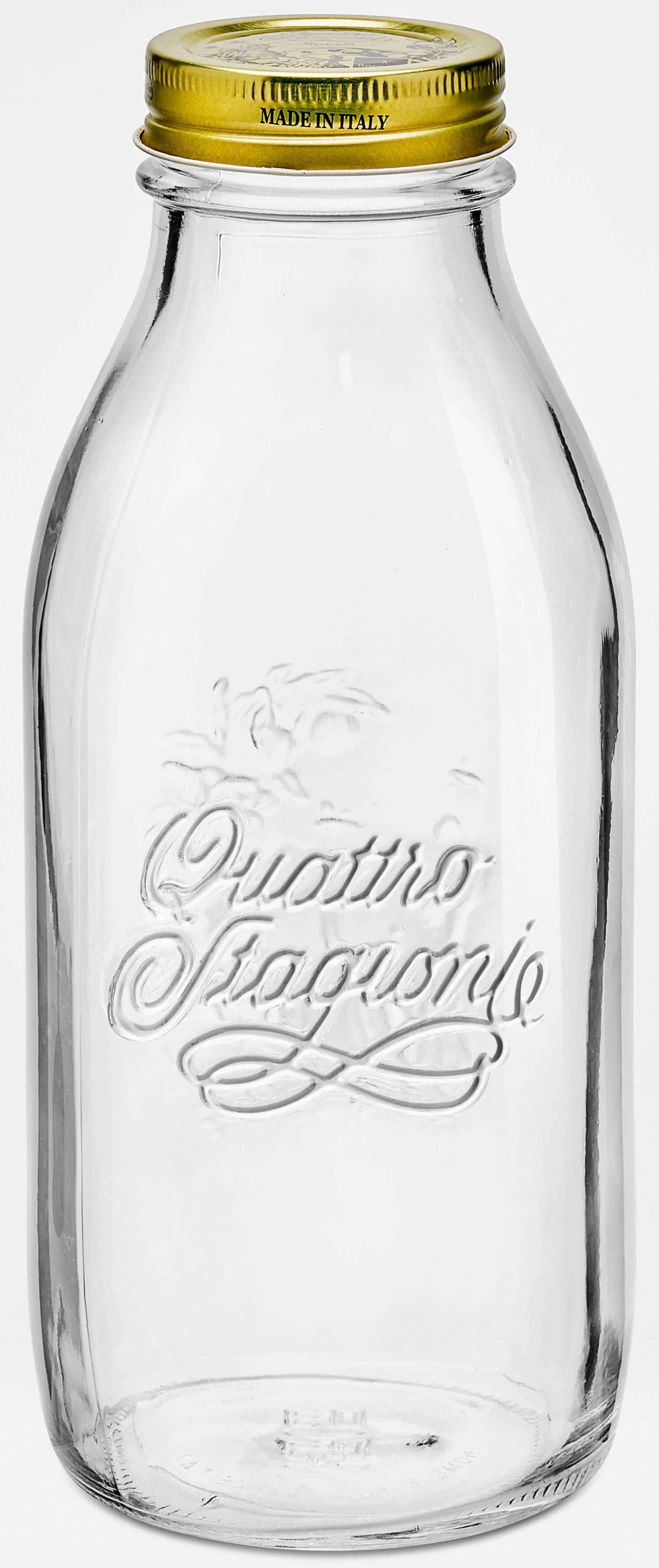 Einmachglas BORMIOLI ROCCO "Quattro Stagion", transparent (klar), B:39cm H:24,5cm, Lebensmittelaufbewahrungsbehälter, luftdicht verschließbar, goldener Schraubverschluss, 1 L Image