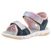 Sandale SUPERFIT "PEBBLES WMS: mittel", Kinder, Gr. 33, bunt (blau, orange), Lederimitat, Polyester, Batikmuster, feminin, Schuhe, Sandalette mit süßem Glitzerverschluss, Größenschablone zum Download