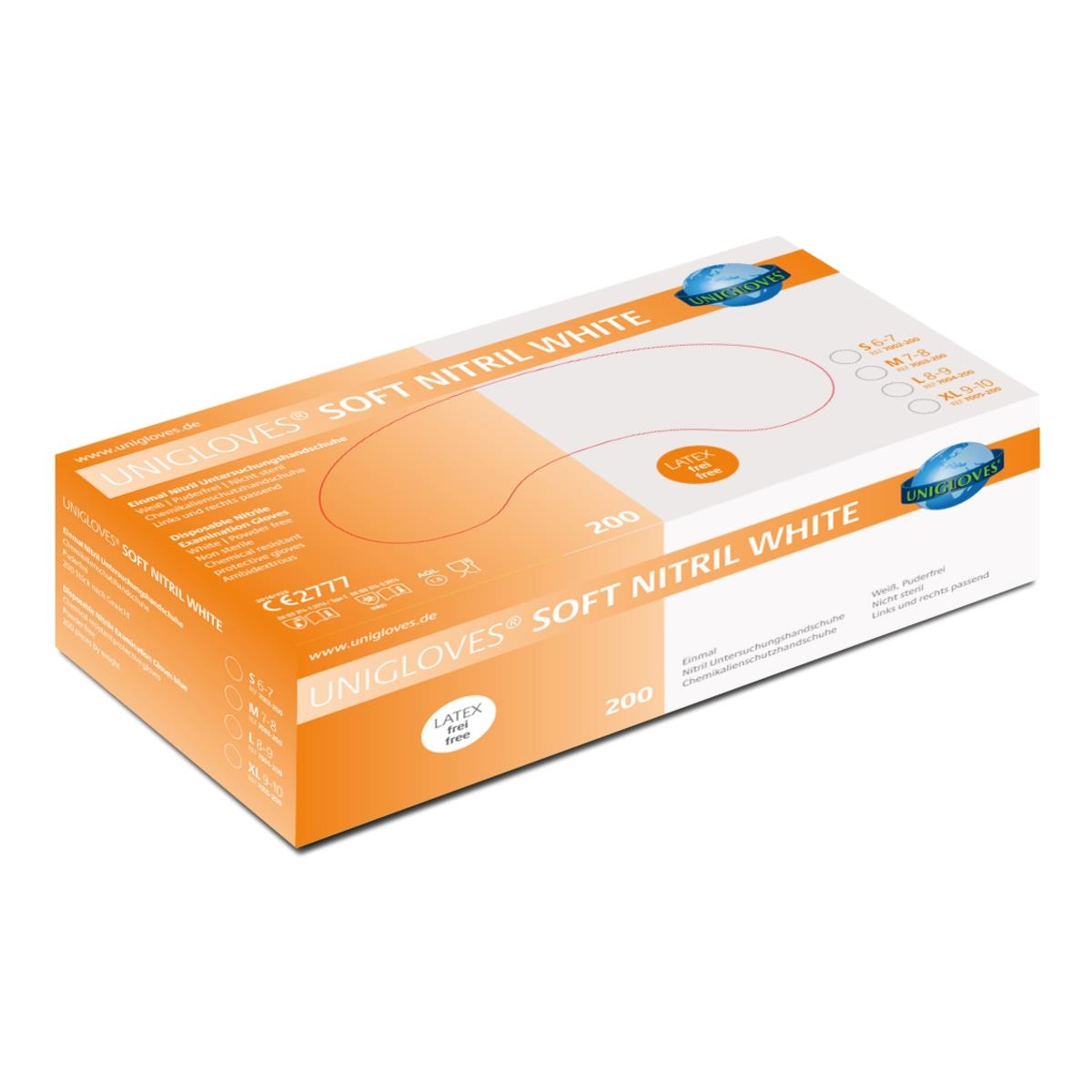 2000 Nitrilhandschuhe Unigloves Soft Nitril white 200 - Gr. XL - unsteril - puderfrei - Lebensmittel zugelassen Image